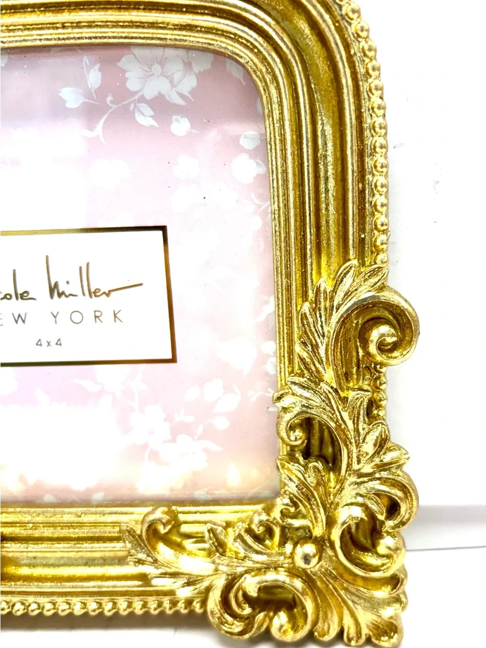 Nicole Miller New York Baroque Style 4 x 4 Gold Picture Frame Easel Back F441004